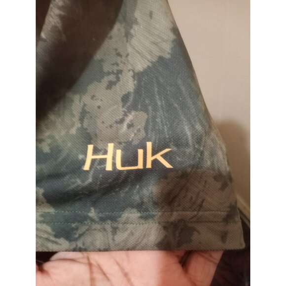 Huk Fishing T-Shirt Mens Large L Brown Camo Performance Short Sleeve UPF Stretch - Picture 7 of 13